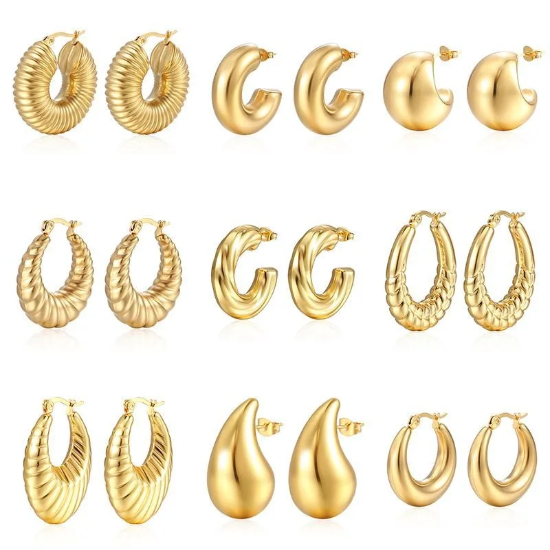 Stainless Steel Chunky Hoop Earrings for Women Teen 18K Gold Plated Hypoallergenic Thick Huggie Hoop Jewelry for Christmas Gifts