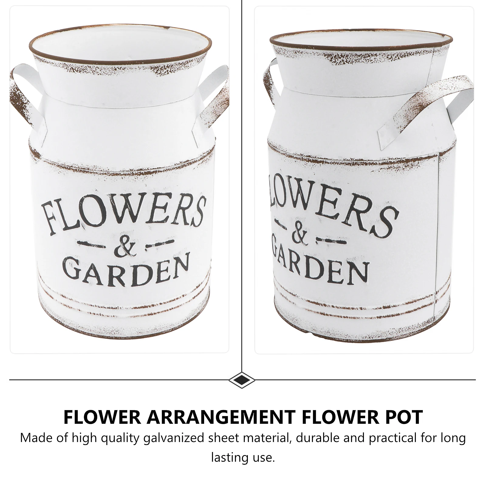 

1pc Metal Kettle Retro Flower Vase Desktop Ornament Flower Arrangement Pot White Letters Pattern Size S Galvanized Sheet