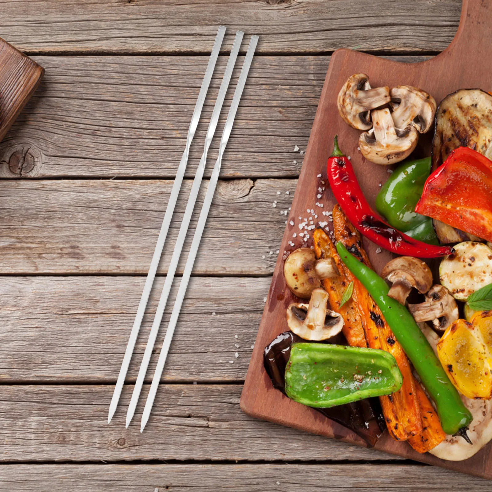 

30 pcs Stainless Steel BBQ Skewers 25cm Grilling Tools Flat Design Heat Blocked Non Slip Reusable barbecue sticks