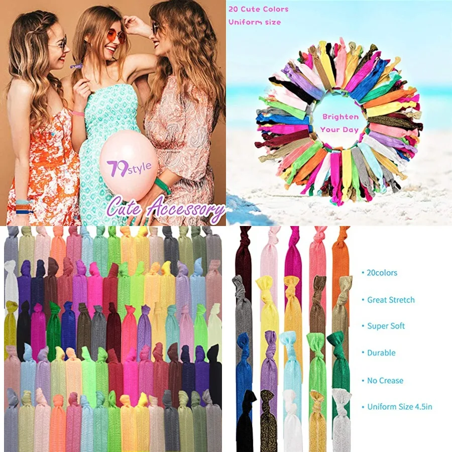 

79STYLE 100Pcs Crease Hair Ties For Women Fabric Hair Ties Cloth Ribbon Hair Scrunchies Ktted Ponytail Holders. Yoga Twist Flat