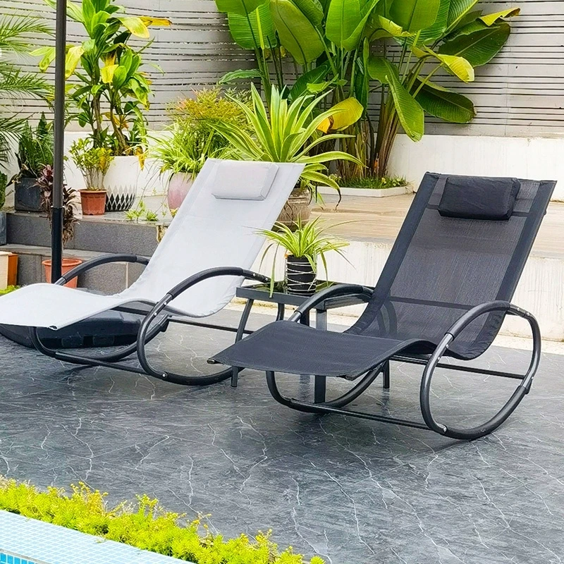 

Patio Rocking Chair Curved Rocker Chaise Lounge Chair with Pillow for Beach Yard Pool Outdoor Indoor