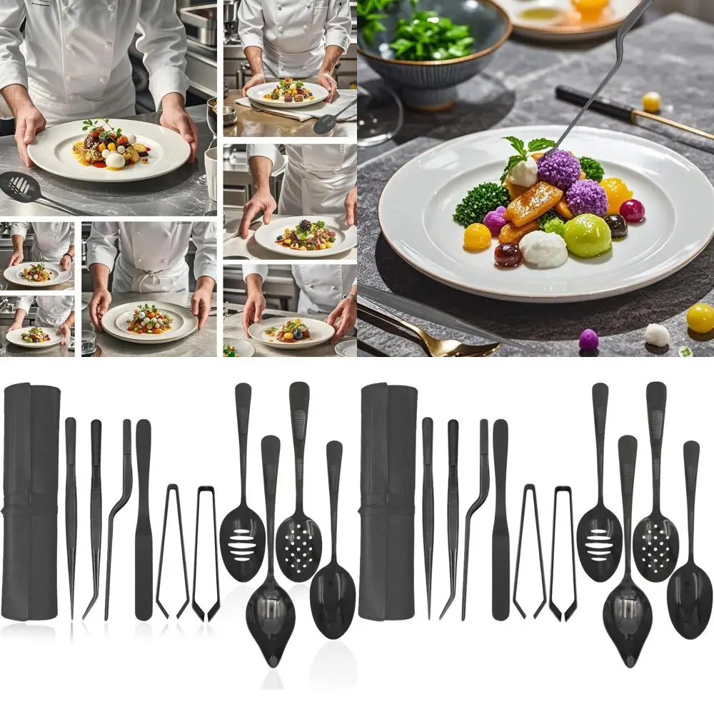 

11-Piece Stainless Steel Culinary Kit with Chef's Tools, Spatula, Tongs, and Tweezers for Plating