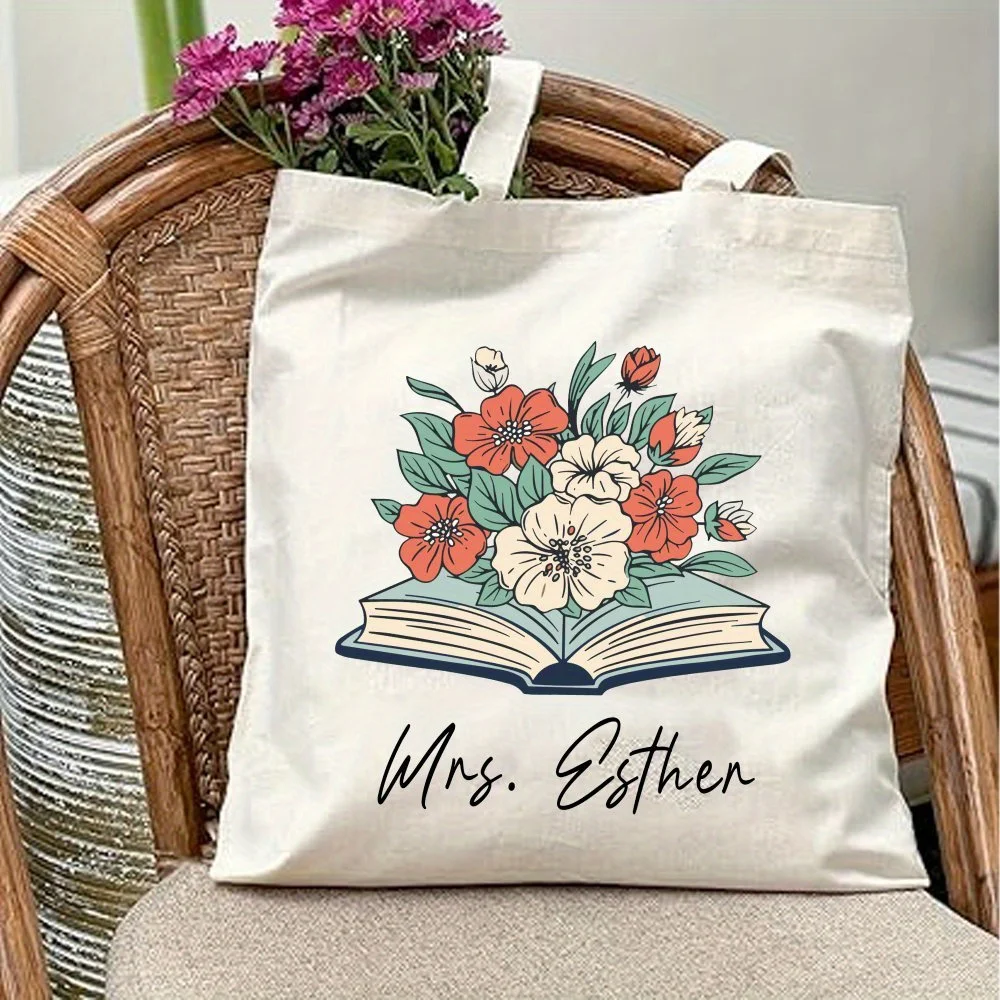 

Personalized Teacher Appreciation Canvas Tote Bag with Floral Design - Lightweight, Fashionable Shoulder Bag for Daily Commute
