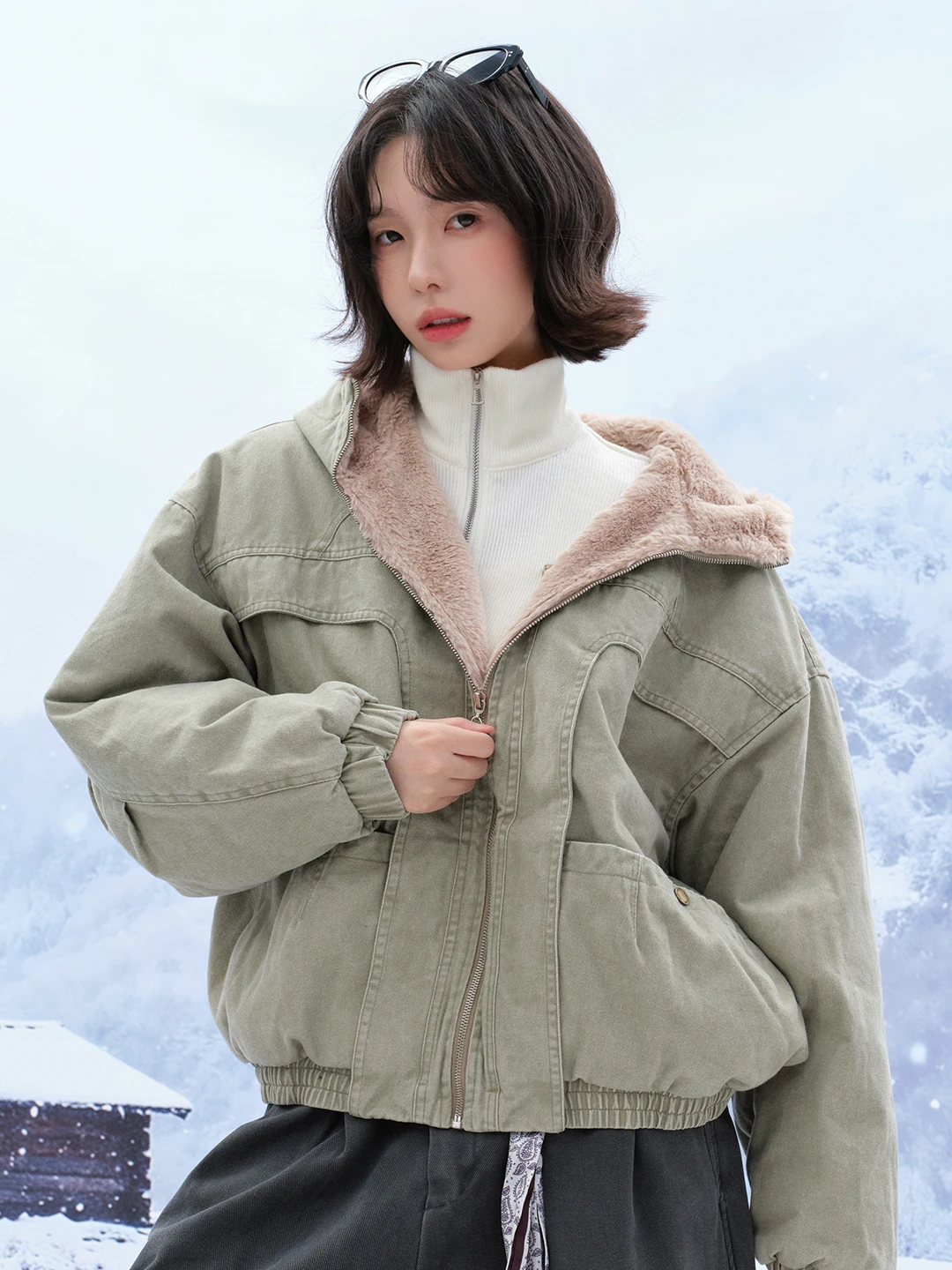 

Winter Thiened Plu Women's Jaet Hooded Cotton Padded Coat Loose Fit Street Sle Neutral A-Line Coat ort Length Zippe...