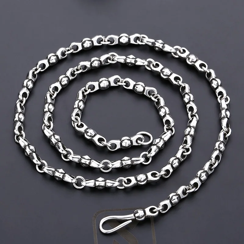 

S925 sterling silver necklace men's thick type Thai silver retro necklace Korean style small friends roll ornament