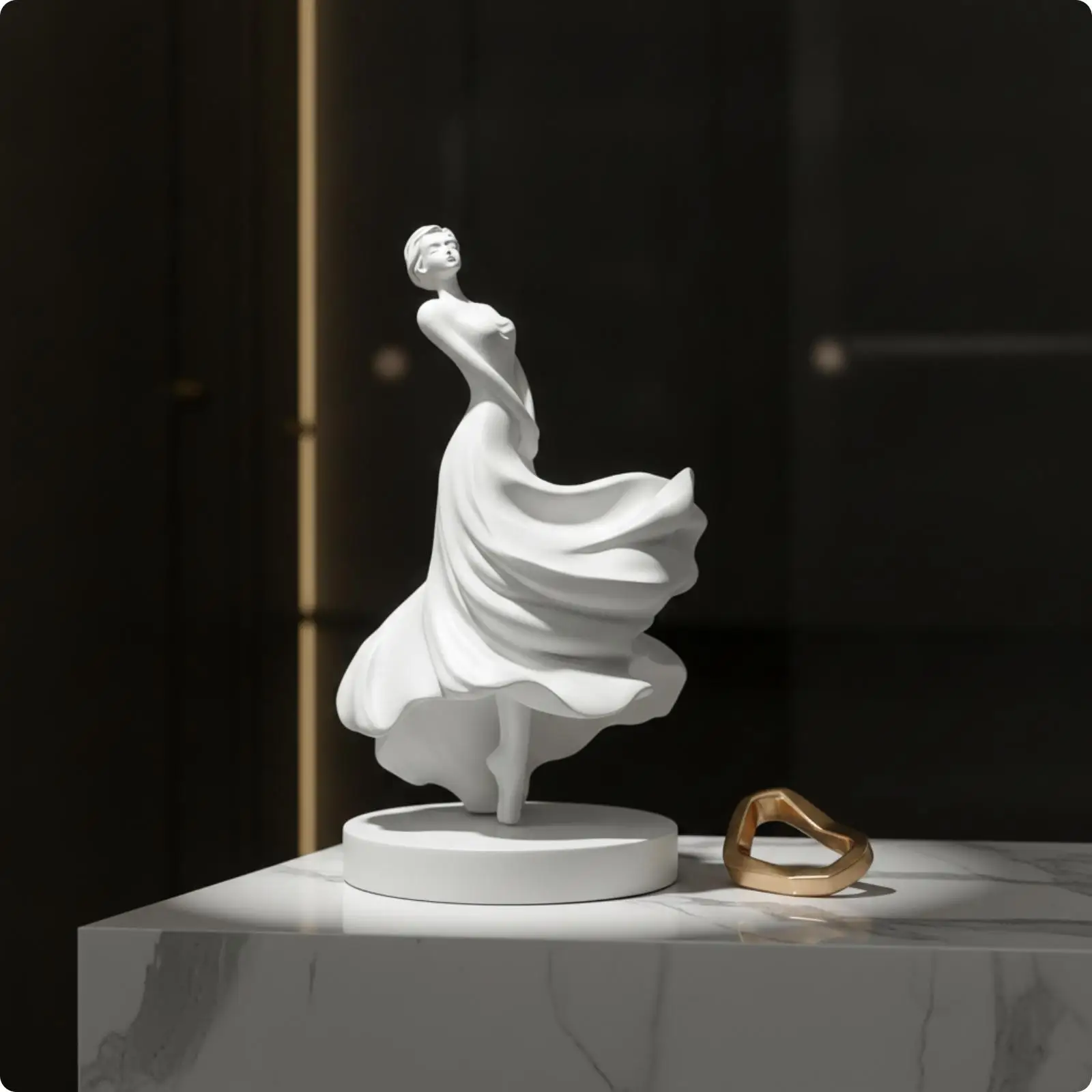 Abstract Female Dancer Statue Artistic Figurine Resin Sculpture Elegant Home Decor Figurine for Minimalist Shelf Mantel Ornament