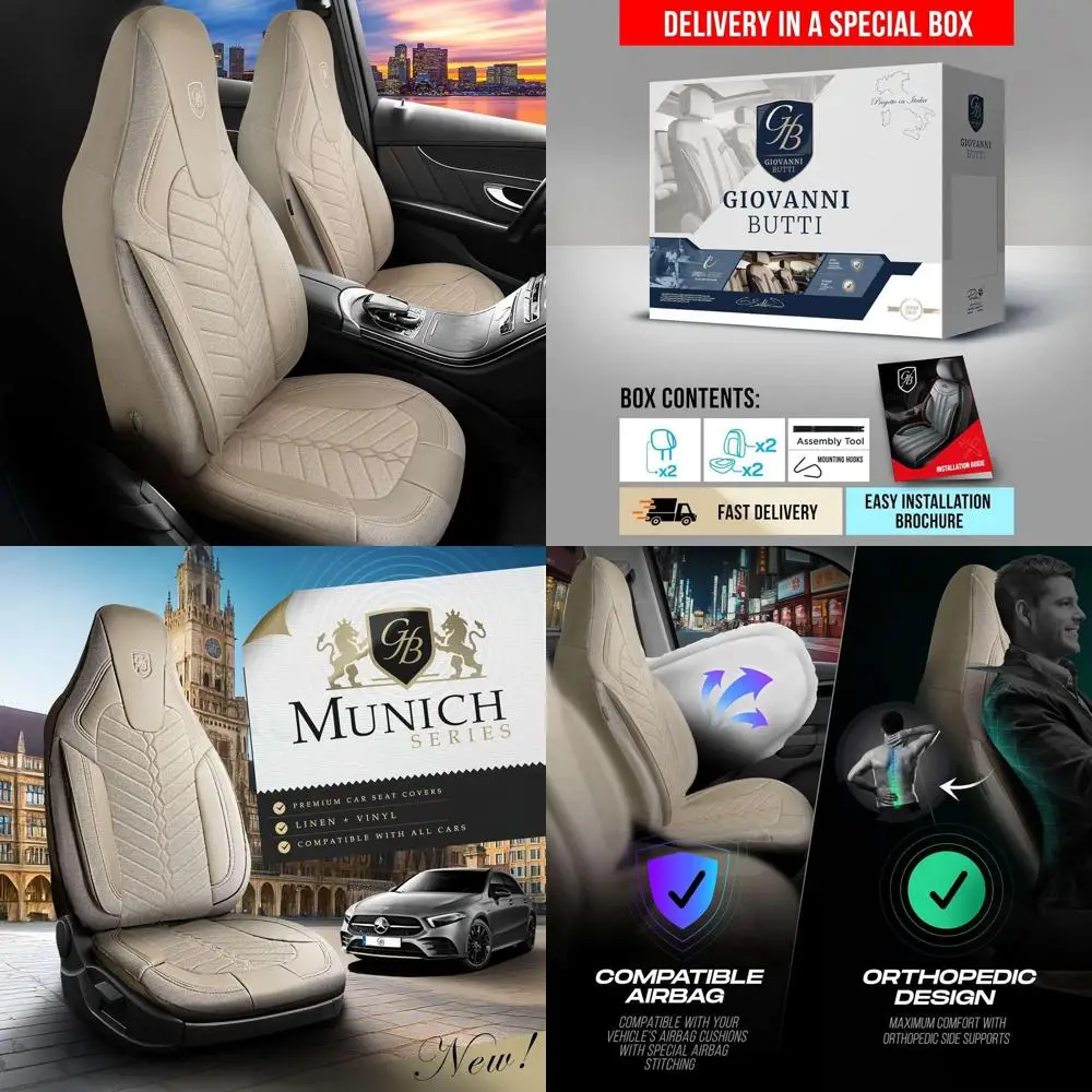 

Universal Car Seat Covers for Cars & SUVs – Linen, Beige, Airbag-Compatible Seat Cushion, Front Seat Protector Set with Mounting