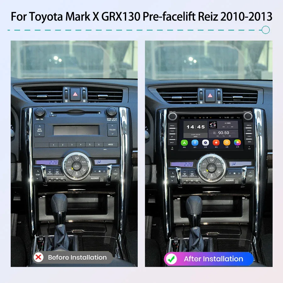 Car Radio For Toyota Mark X GRX130 Pre‑facelift Reiz 2010‑2013 Wireless CarPlay Android Auto Navigation Stereo Multimedia Player