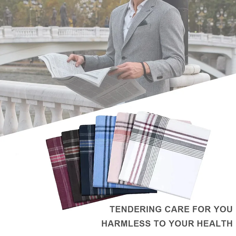 12pcs/Pack Square Plaid Stripe Handkerchiefs Men\'s Classic Vintage Pocket Cotton Towel For Wedding Party 36*36cm Color Mixture