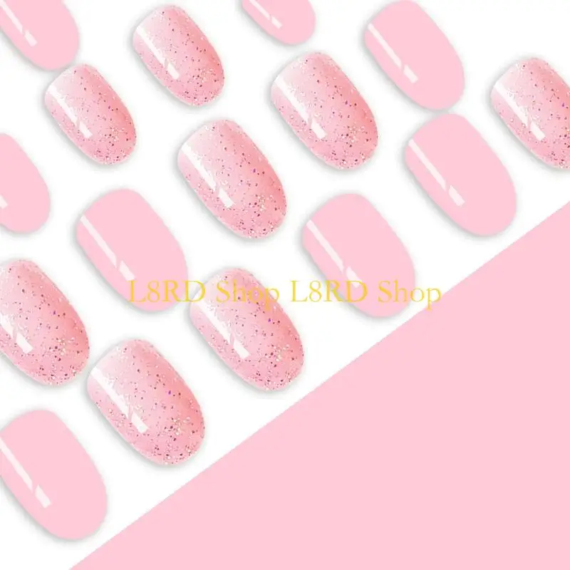 l8rd glitters กดเล็บสั้นรูปไข่เท็จเล็บ 24 ชิ้นสำหรับผู้หญิงเล็บเล็บเล็บผู้หญิง