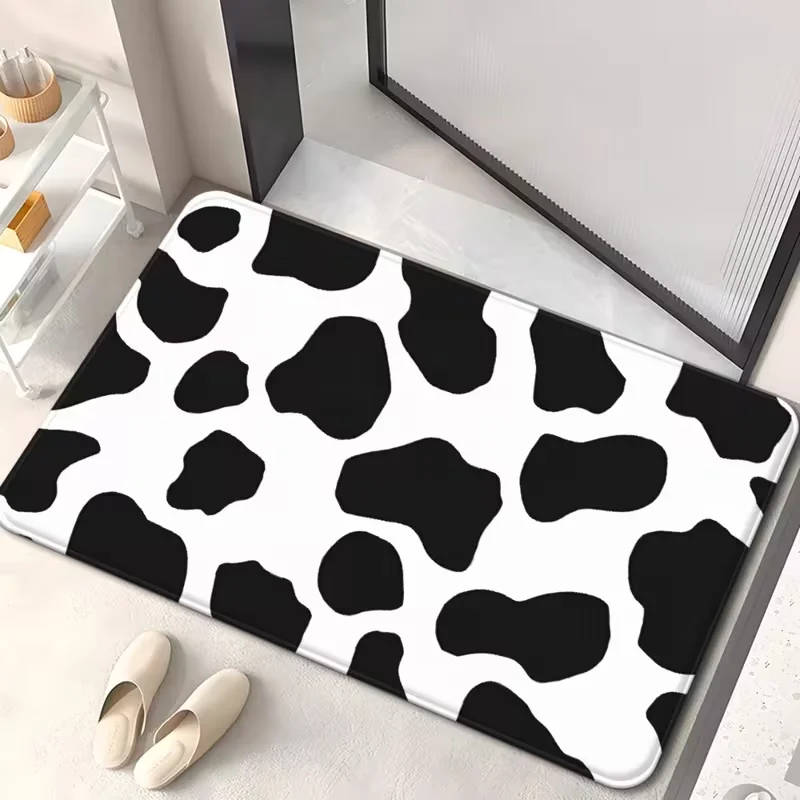 Black White Cow Spots Animal Print Doormat Anti Slip Floor Mat Minimalist Farm Style Front Door Mat Indoor Entry Rug