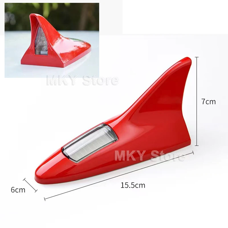 Universal LED Light Car Shark Fin Antenna with Solar Energy Auto Radio Signal Aerials Roof Antennas Driving Safety Warning Light