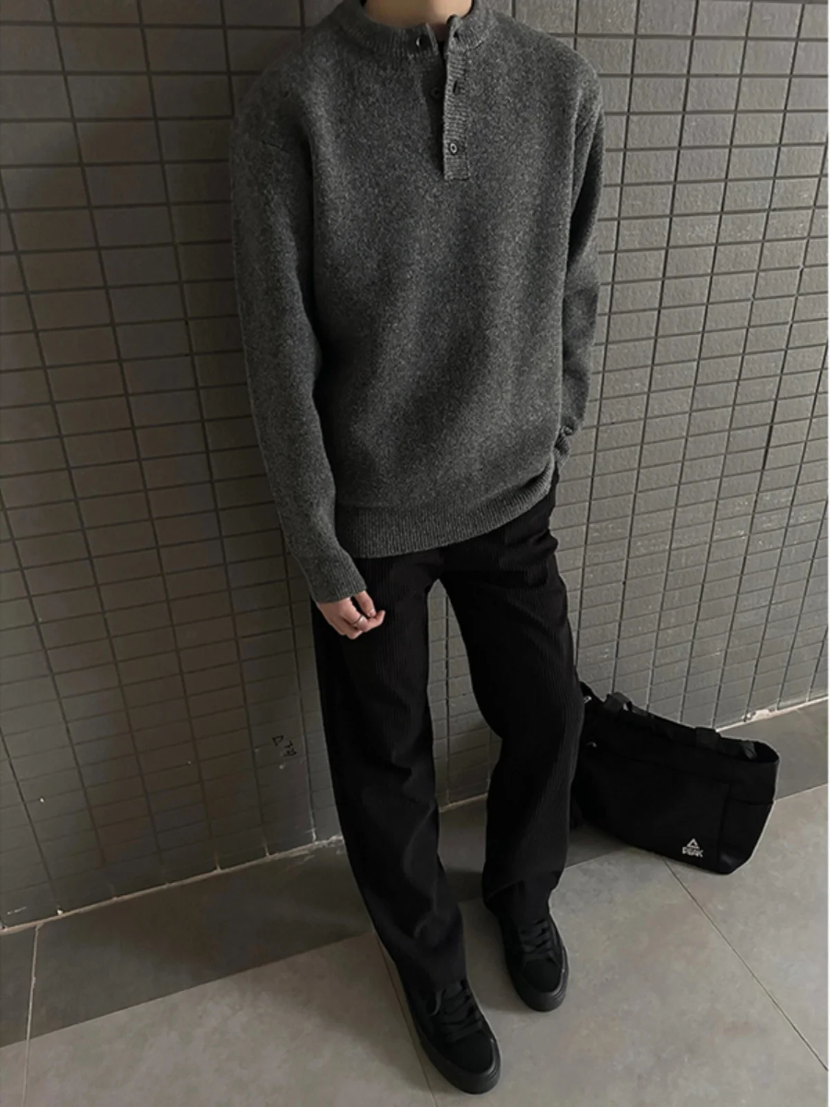 

Deep ey American Sle Men's Knitwear Henry Collar Sweater Casual Inner Wear Oversized Lazy Sle Winter Thiened Knitted ...