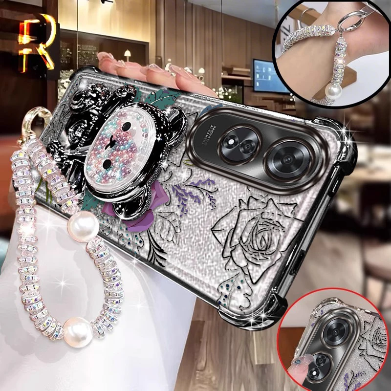 

A 60 Sketch of rose prints Bracelet Holder Phone Case For OPPO A77 A95 A57E A57S A96 A94 A74 A57 A78 A72 A60 A97 A58 A77S Cover