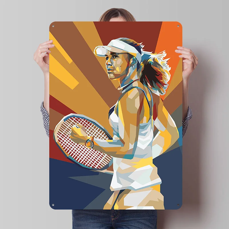 Martina Hingis in Farbenfrohem Kunst-Poster aus Weißblech, Individuelle Wandkunst, Vintage Metallschilder, Retro Blechschild für Heim und Dekoration