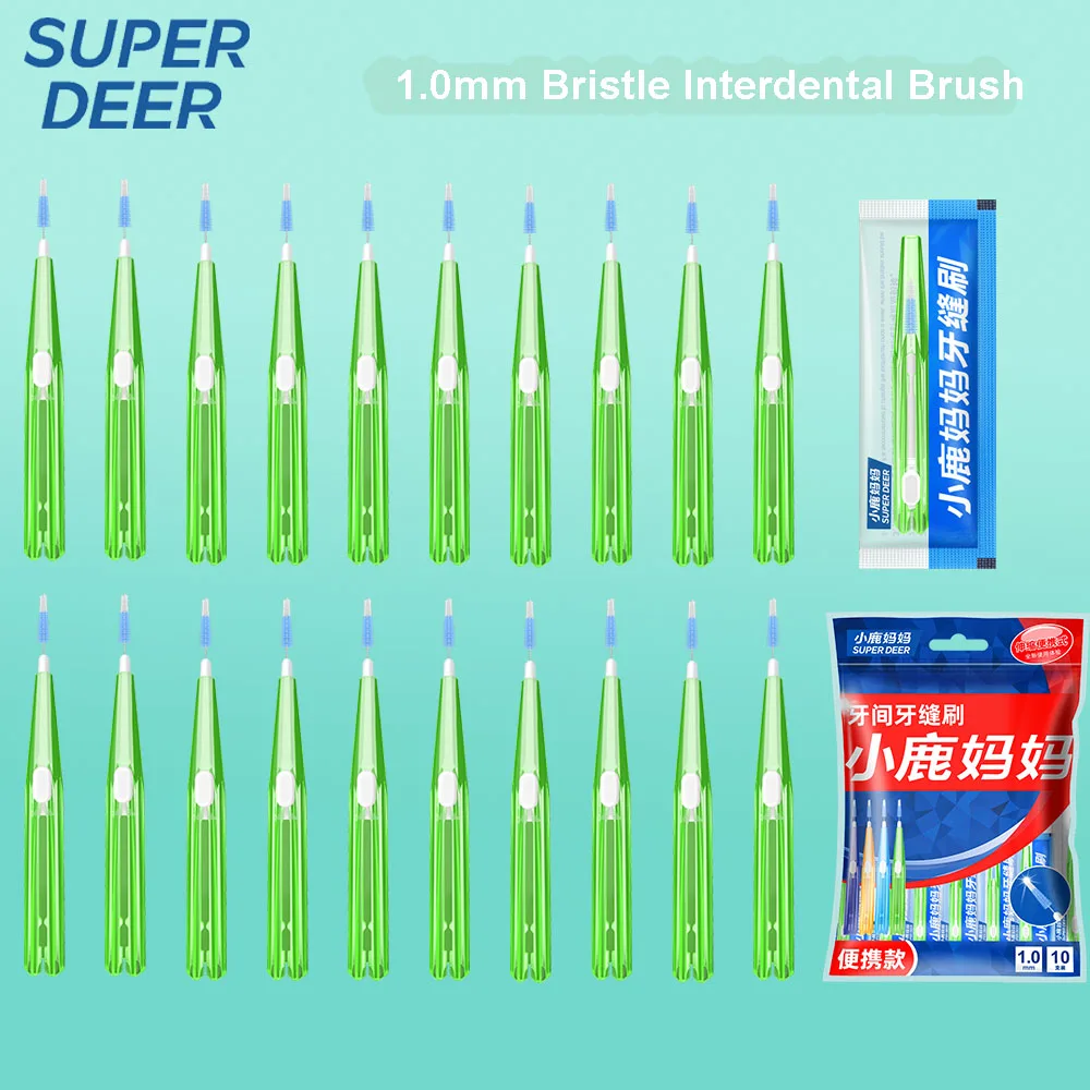 Super Deer 20Pcs Retractable Interdental Brush 1.0mm I‑Shape Teeth Gap Cleaner Individual Package Oral Care Tooth Cleaning Tool