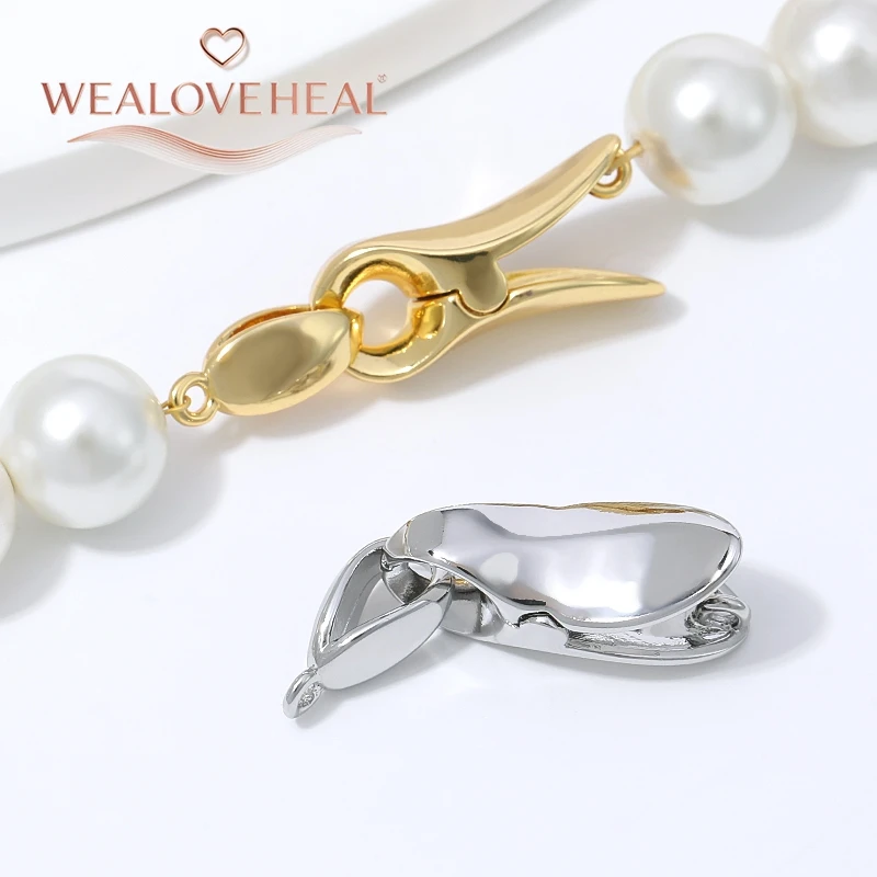 armband verschluss, 1 Stück 18K vergoldeter Messing-Fischmaul-Quetschverschluss, Federdruckknopf-Verschluss mit Endkappen für Perlenarbeiten DIY Schmuckzubehör – Detail 19