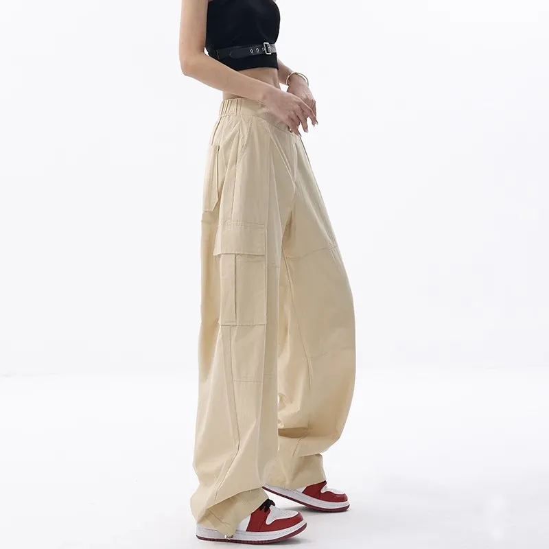 

WCFCX STUDIO 90S Vintage Cargo Pants for Women Pockets Oversize Pants Harajuku Y2K Aesthetic Low Waist Wide Leg Baggy Trousers