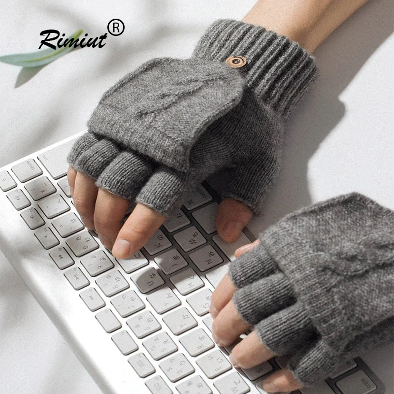 Knitted Fingerless Flip Gloves for Men Women Faux Cashmere Winter Warm Flexible Touchscreen Unisex Exposed Finger Mittens Glove