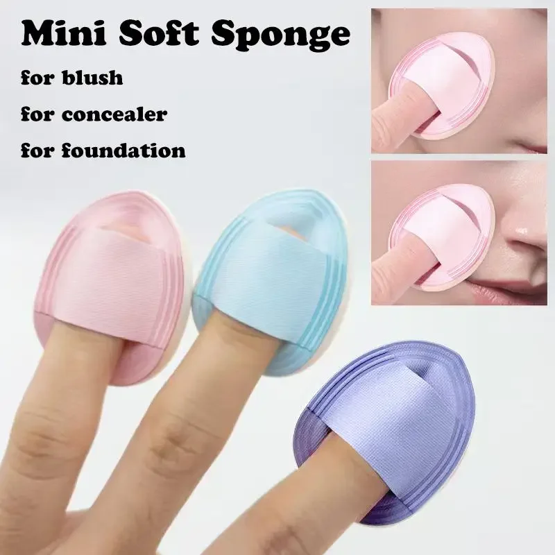 Mini esponja para polvo para dedo, cojín de aire grueso, corrector, colorete, esponja de maquillaje suave, uso en seco y húmedo, herramienta de belleza para detalles faciales, 1/3 Uds.