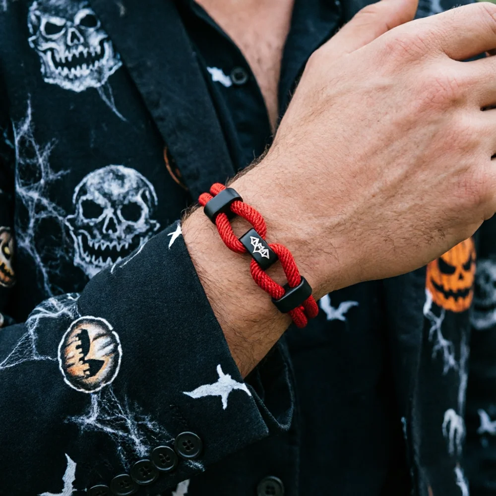 Unique Halloween Bat Weaven Rope Bracelet Men Handmade Bilayer Detachable Clasp Wrap Braslet Friends Homme Festival Gift Joias