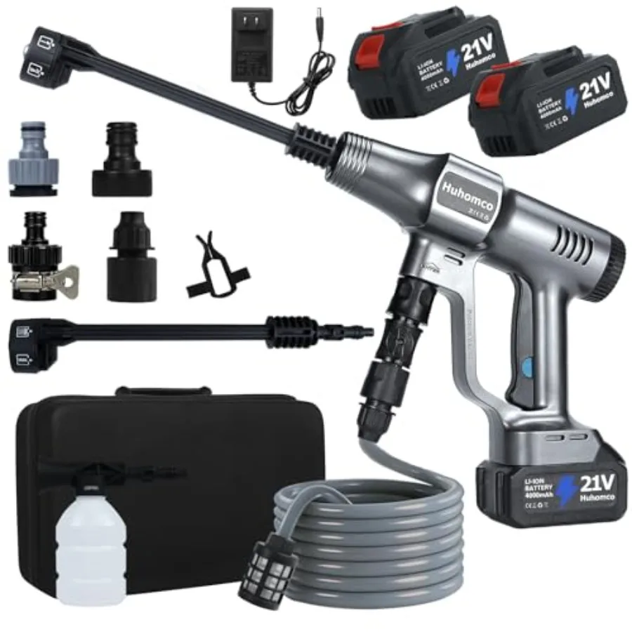 

Cordless Pressure Washer Battery Powered; 1200PSI Cordless Power Washer with 6-in-1 Nozzle 16.4FT Kink-Free Hose 2×4.0Ah Batter
