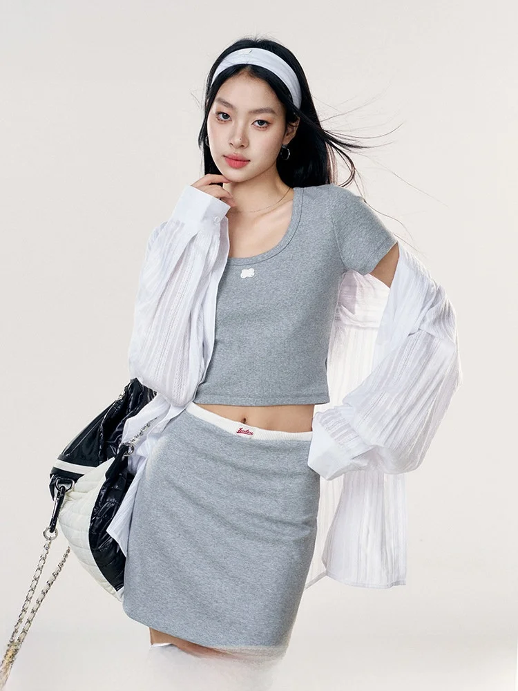 

Юбка Cleanfit Color Blo с высокой талией, повседневная облегающая юбка-трапеция из смесового хлопка для женщин в 20-летнем возрасте