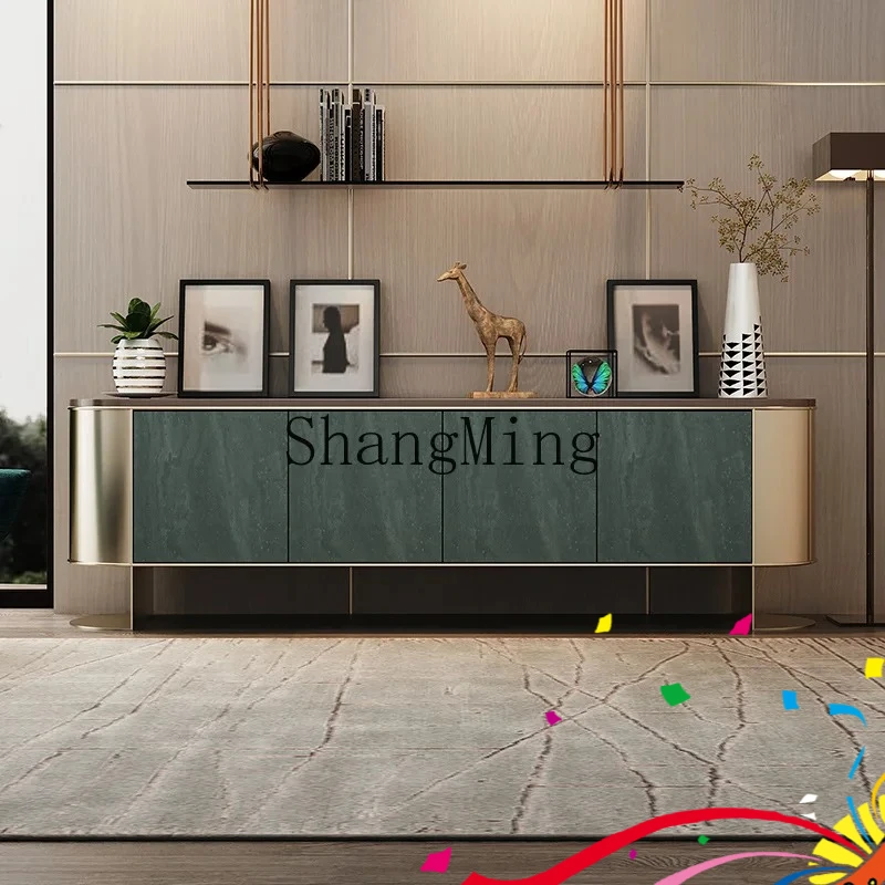 

FG light luxury TV cabinet Stainless steel storage audio-visual cabinet Villa living room high-end art solid wood floor cabinet