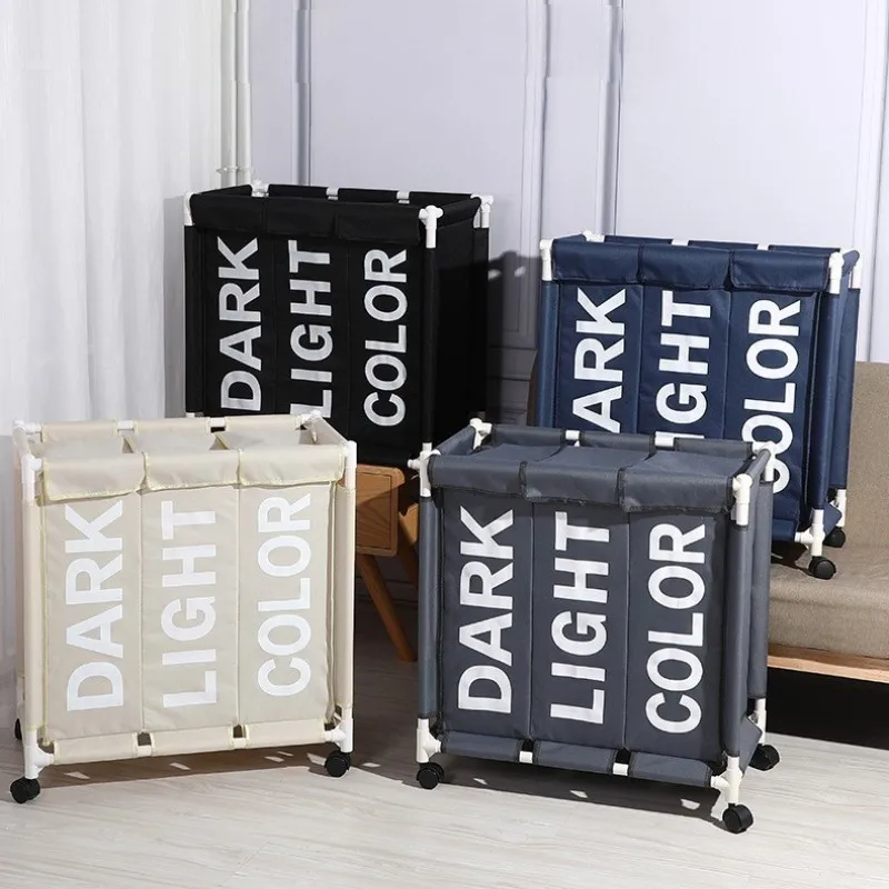 Rolling Laundry Basket Organizer 3 Grid Large Laundry Hamper Bin Waterproof Laundry Bags For Dirty Clothes Storage Box On Wheels