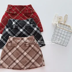 Girl Skirt 2024 Autumn New Girls Woolen Skirt Korean Style Fashion Plaid Red Black Brown Baby Short Plaid Skirt Culottes Bottom