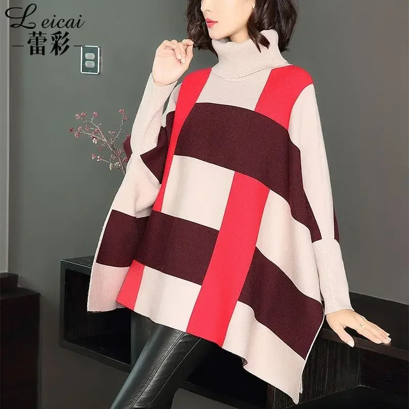 여성용 다용도 니트 스웨터 풀오버 상의, 가을 및 겨울 긴팔, 루즈 배트, 하이넥