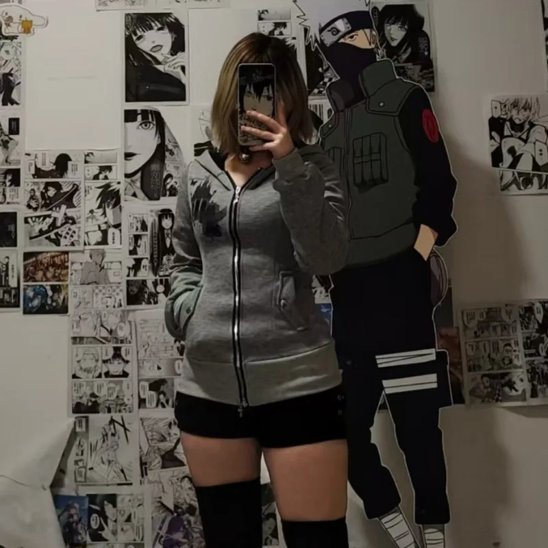 

Американский винтажный худи Y2K для стройнящего силуэта, осенне-зимняя новинка, серый кардиган на молнии с принтом в стиле Харадзюку для женщин, субкультурная одежда