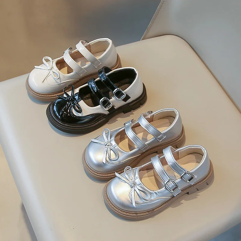 New Kids Bow Flats Princess Party Dress Shoes Girls Dance Dress Flats Student Kids Casual Non-Slip Versatile Shoes Girl Leather