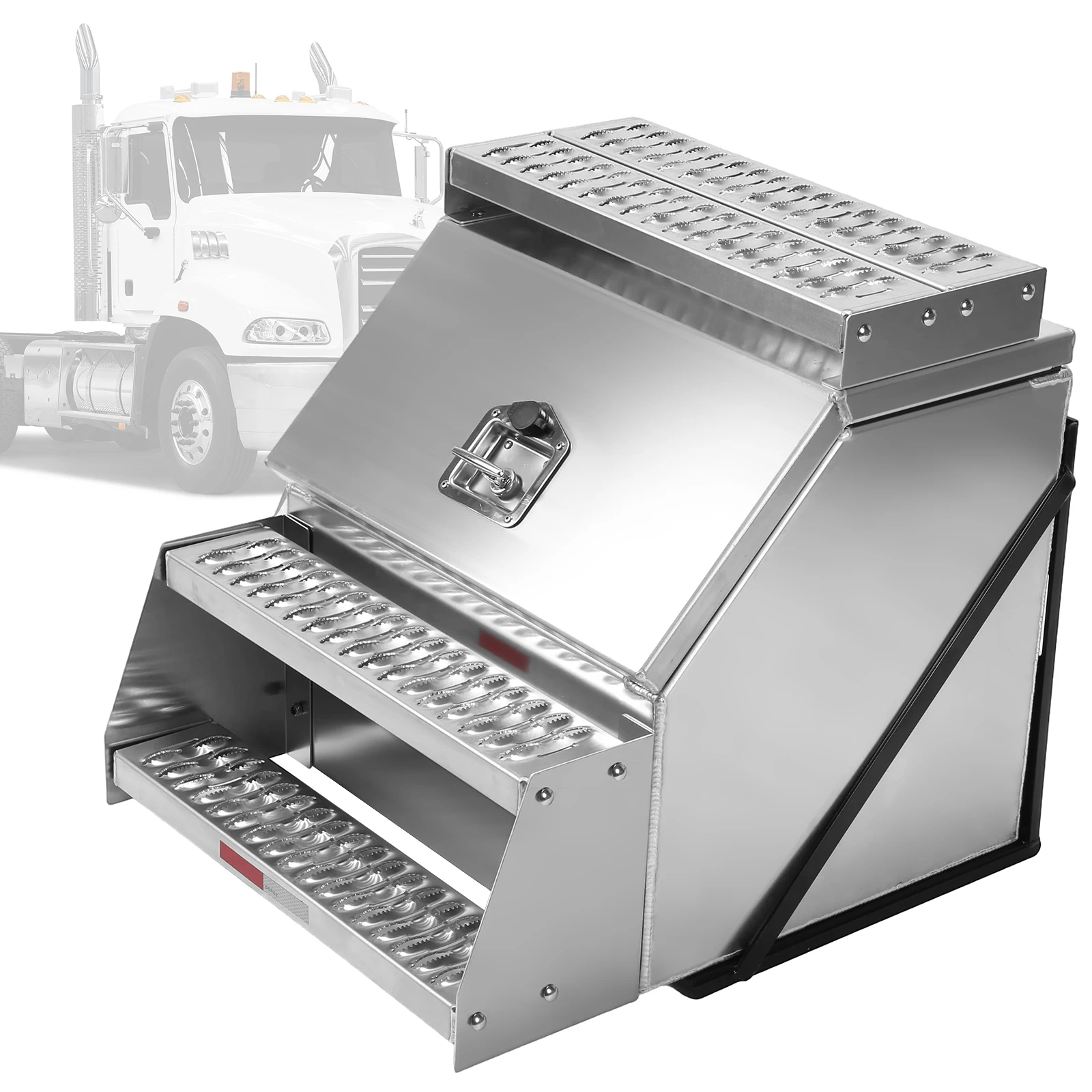 

Weatherproof Lockable Storage Box 12/23 Inch Step Saddle Box with T-Handle Latch Lock Compatible for Peterbilt & More