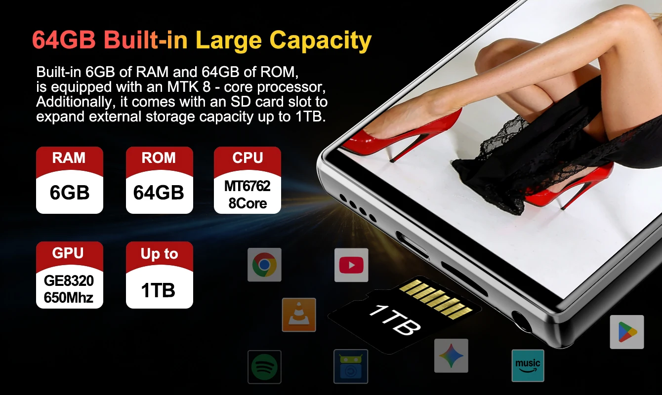 Android 13 MP3-Player 4,7 Zoll Bildschirm 6GB+64GB Octa-Core 1TB Erweiterbar Bluetooth 5.0 Lautsprecher HIFI-Sound Play Store Spotify – Detail 7