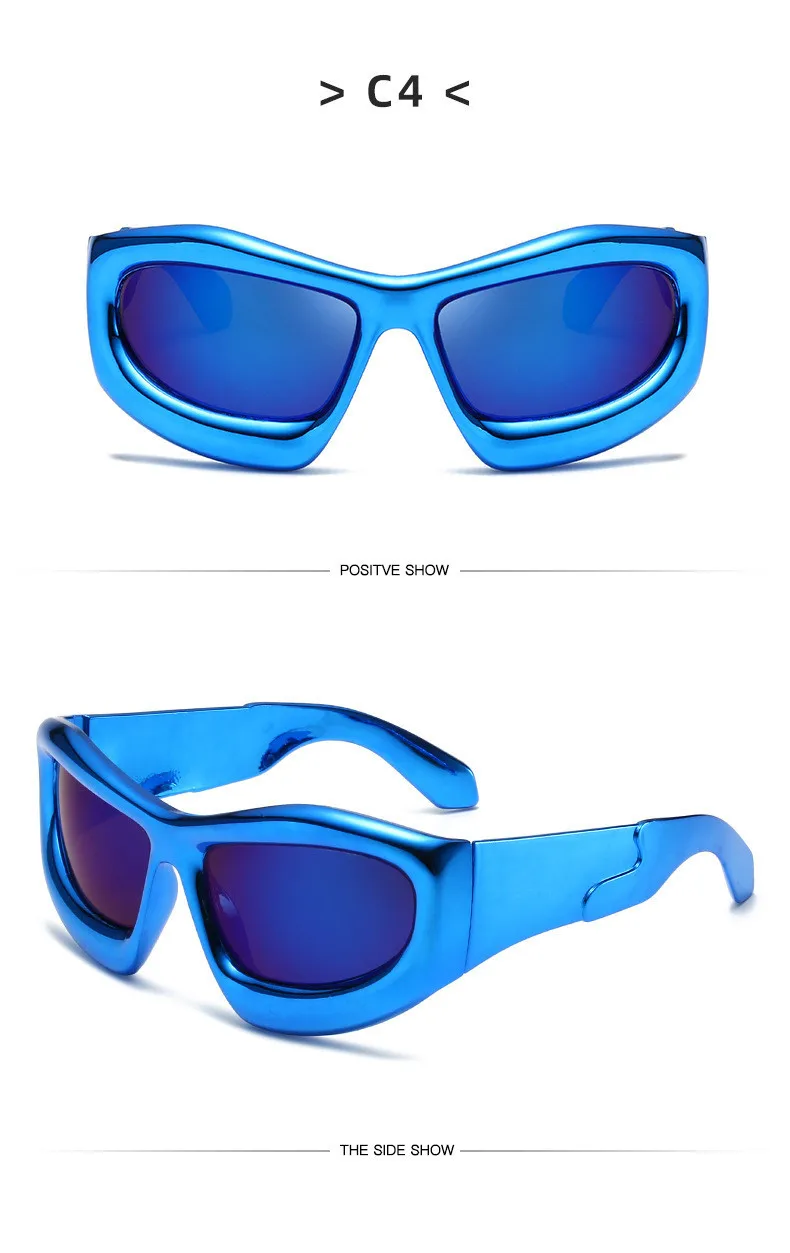 Neue Mode Blau Spiegel Y2k Sonnenbrille Für Frauen Vintage Übergroßen Cat Eye Sonnenbrille Männer Hip Hop Punk Brillen Weibliche Shades – Detail 6