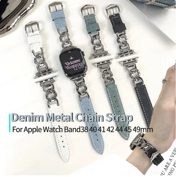 Luxury Design Metal Real Cowboy Band For iWatch Series 8 7 6 5 4 3 SE Women Slim Strap For Apple Watch 41mm 40mm 45mm 44mm 49mm