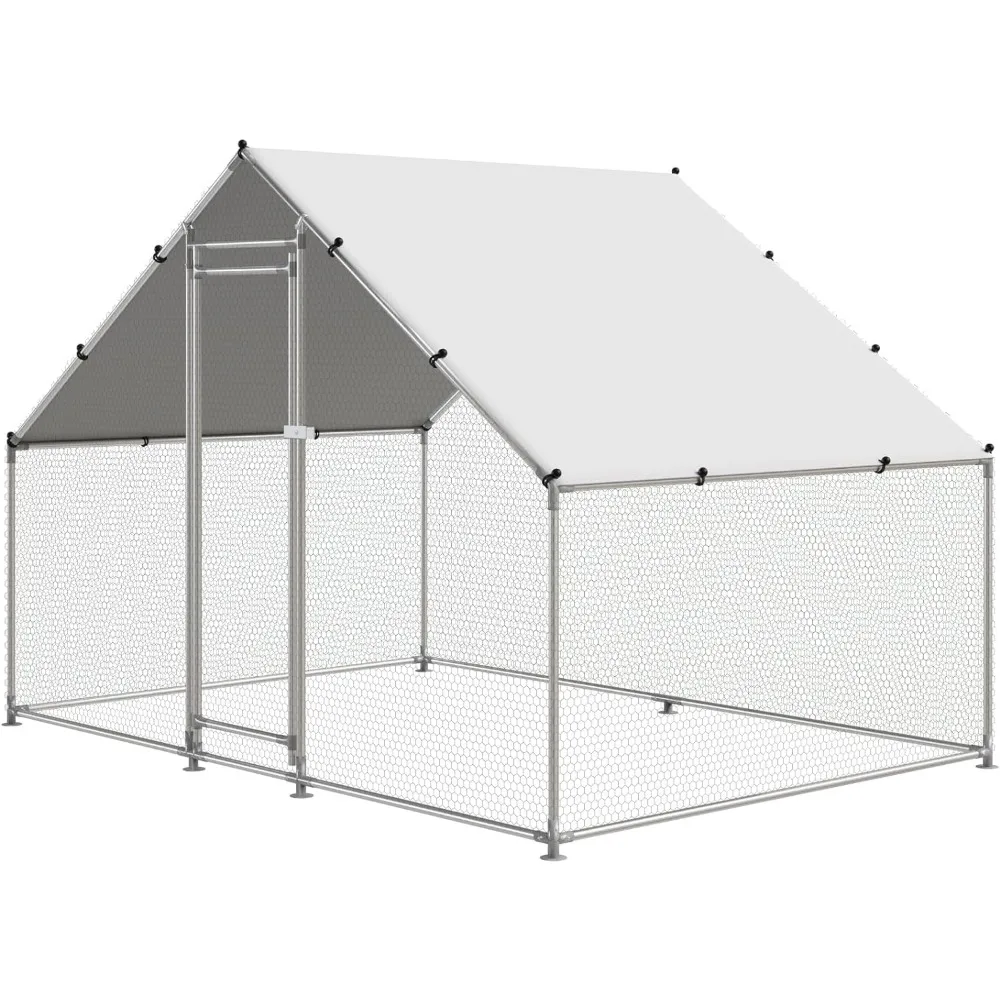 

Large Metal Chicken Coop Walk-in Poultry Cage Hen Duck Run House with Waterproof & Anti-UV Cover Galvanized Rabbits Habitat