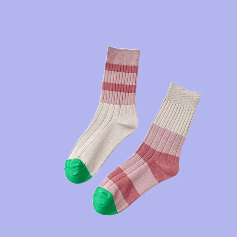 

2/4 Pairs New Spring And Summer Striped Contrasting Color Mid-tube Socks Color Matching Long Socks Asymmetric Ab Socks