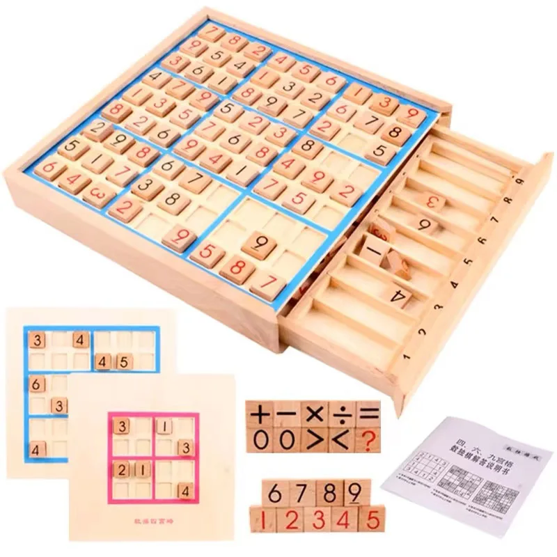 Juego de mesa de Sudoku de madera con cajón, rompecabezas de pensamiento lógico, rompecabezas para adultos y niños, juguetes educativos