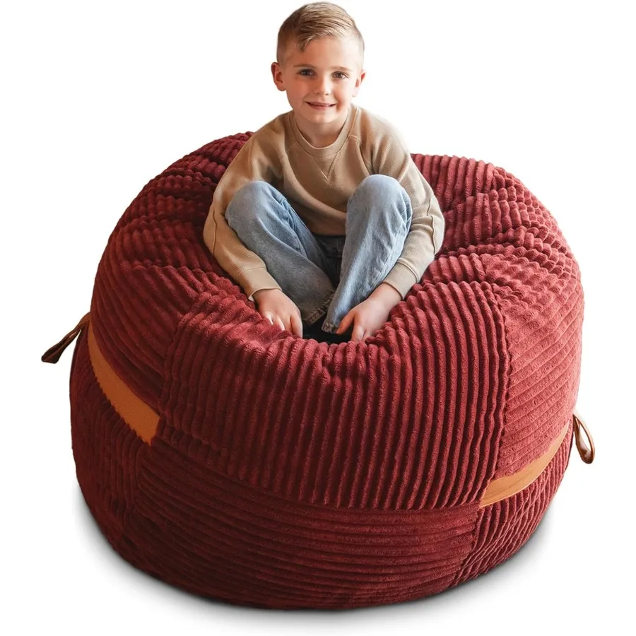 Fuf Medium Foam Filled Bean Bag Chair with Removable Cover Deep Terracotta Corded Plush Soft Polyester 3 Feet Big for Living Ro