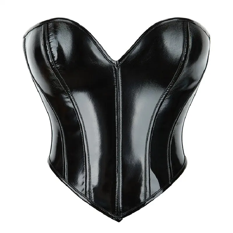 Shiny PVC Corset Crop Top Overbust Lace Up Gothic Faux Leather Bustier Body Shaper Lingerie Sexy Woman Push Up Corselet