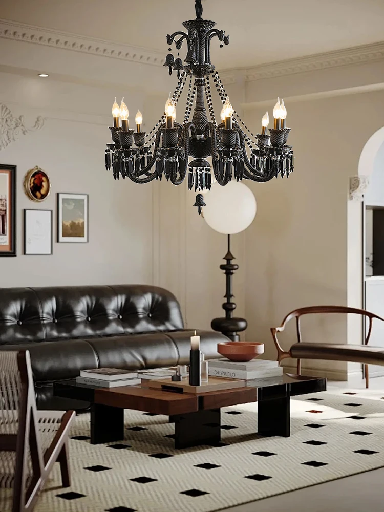 الفرنسية الحديثة الكلاسيكية شمعة الزجاج قلادة أضواء فرع مصباح معلق سبج تركيب المصابيح السوداء لغرفة المعيشة ديكور المنزل