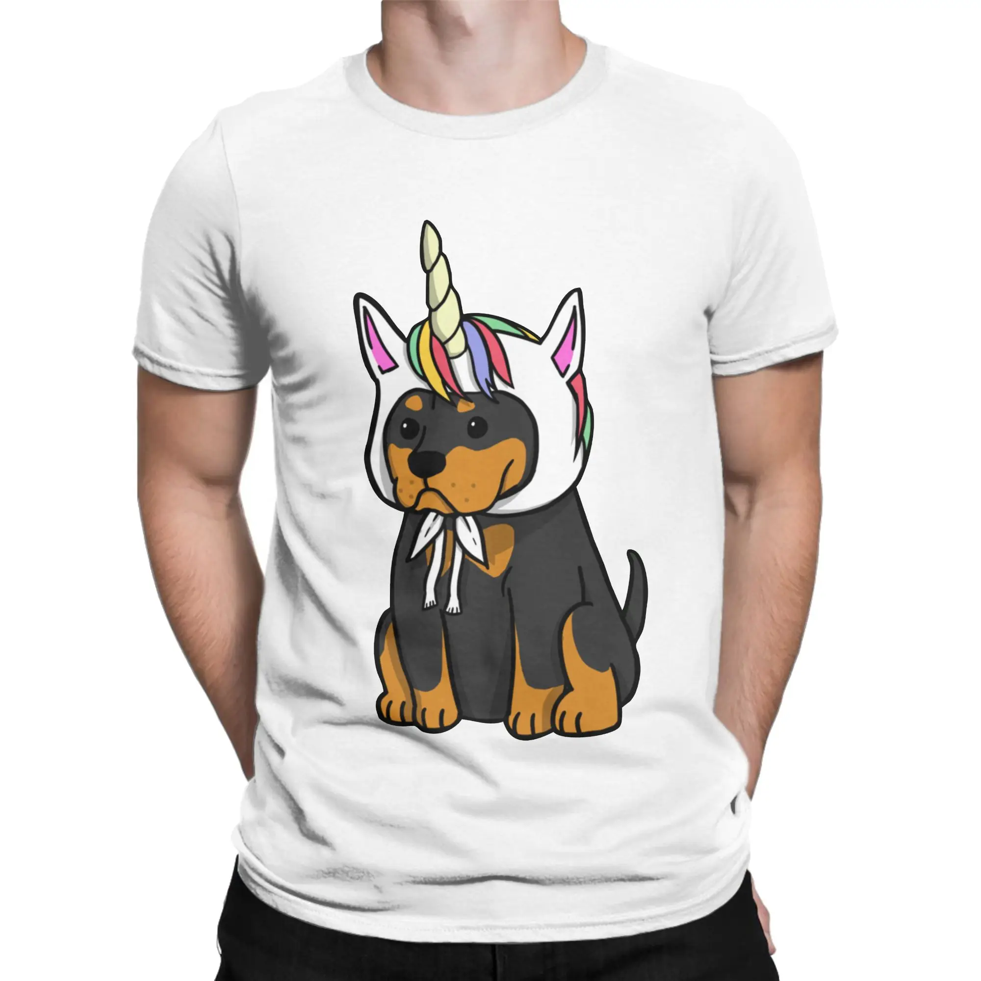 Funny Unicorn Rottweiler Dog T-Shirts Men  Hipster 100% Cotton Tees Crew Neck Short Sleeve T Shirts Graphic Printed Clothes