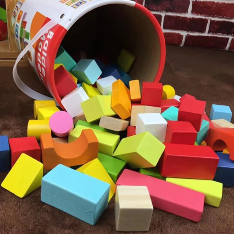 100pcs Children Classic Building Wooden Blocks City DIY Creative Bricks Bulk Preschool Education Kids Toys Block Christmas Gift