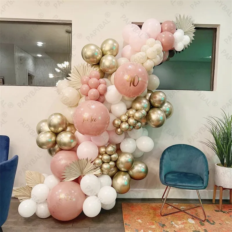 

134pcs Peach Color Latex Balloons Arch Garland Kit Chrome Gold Balloon For Birthday Wedding Party Decors Air Globos