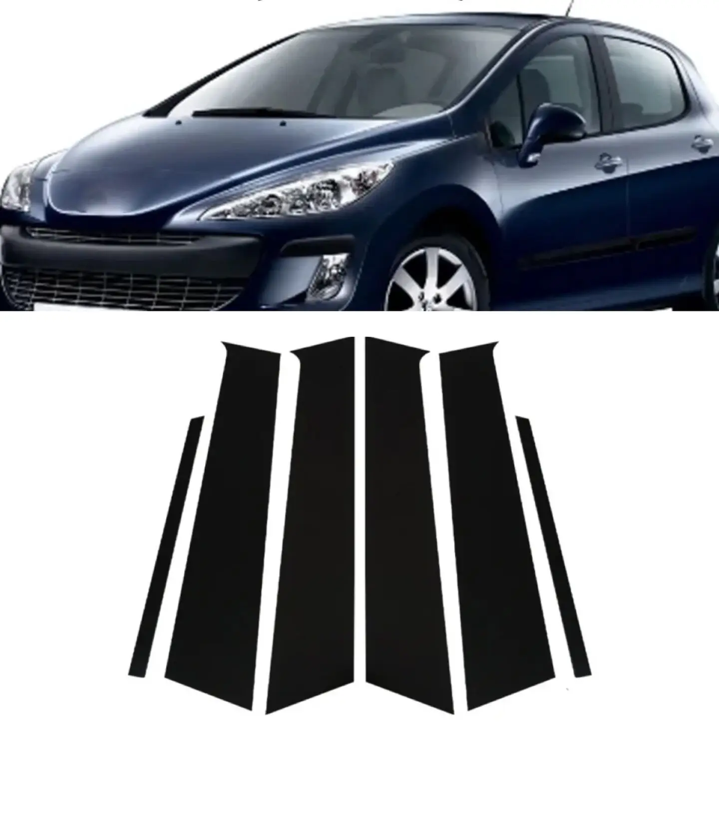 6 SZTUK Błyszczący czarny słupek słupka drzwi Naklejka na okno Naklejki na samochód Zestaw akcesoriów pasuje do Peugeot 308 I (T7) 2008-2013