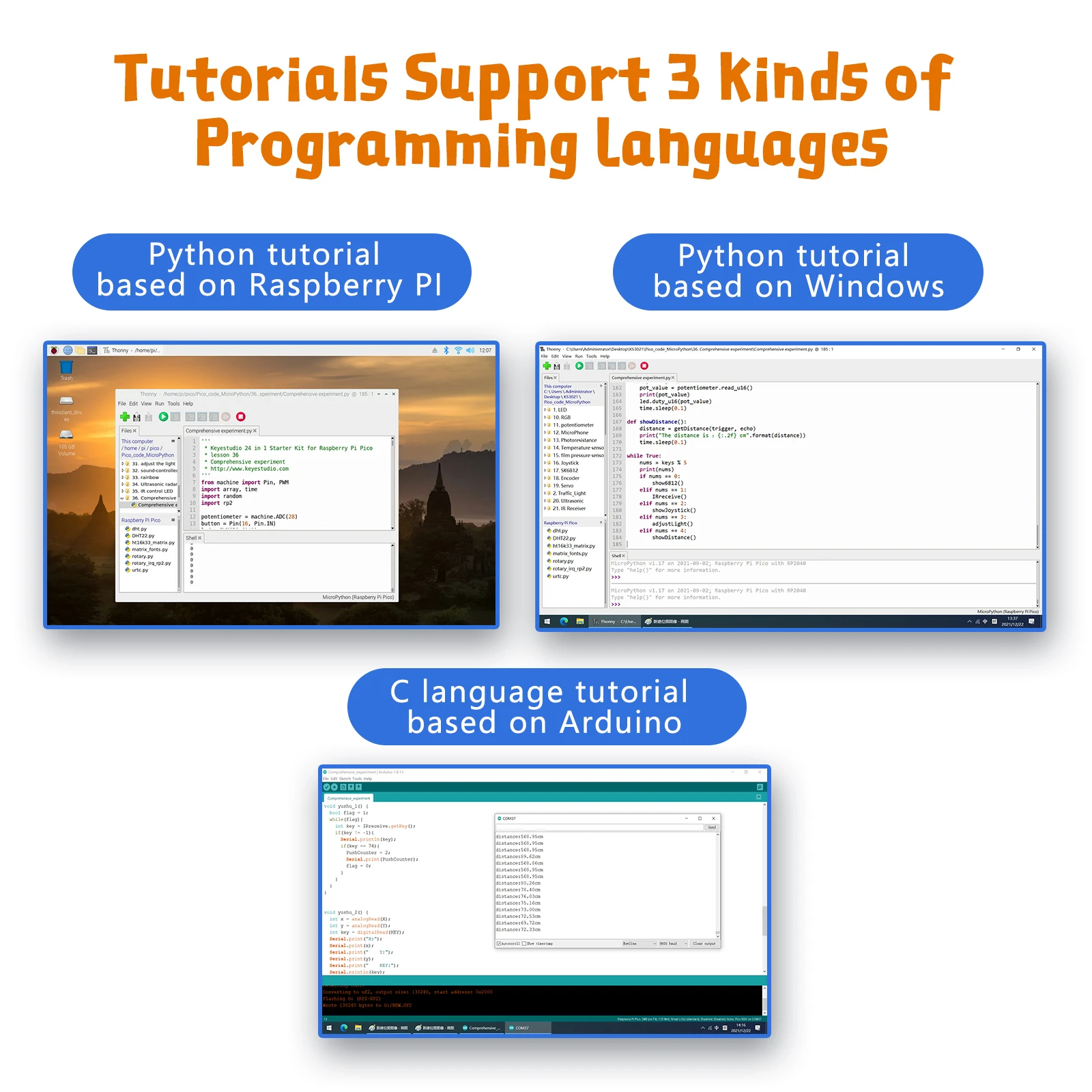 Keyestudio-Raspberry Pi Pico Sensor Kit ، برمجة بيثون إلكترونية ، كتل ليغو متوافقة ، 42 في 1 ، 37 في 1 ، 24 في 1