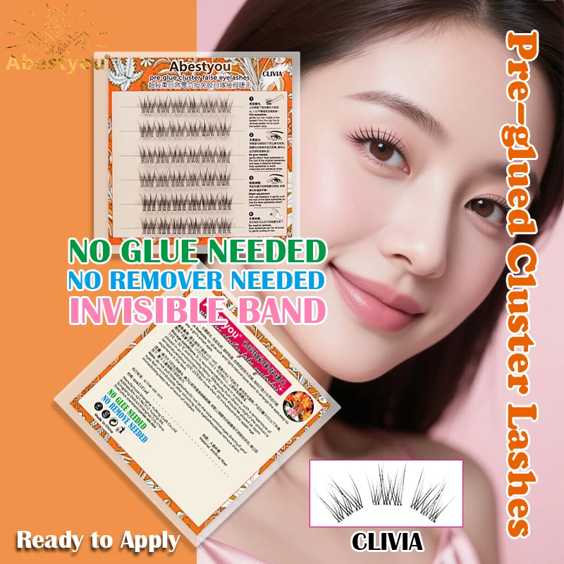 

Abestyou Ready to Apply Self-adhesive Invisible Transparent Band Pre-glue Short Cluster Mink Eyelashes Extension No Glue Needed