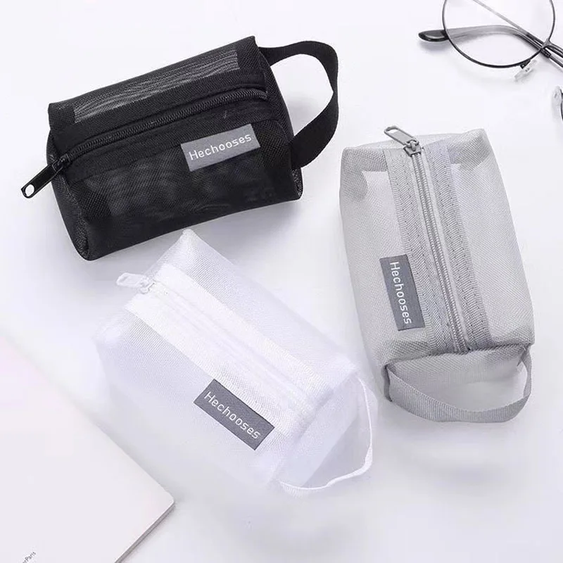 

Mesh large capacity multi-function transparent hand bag card bag change purse key bag mini stationery pencil bag